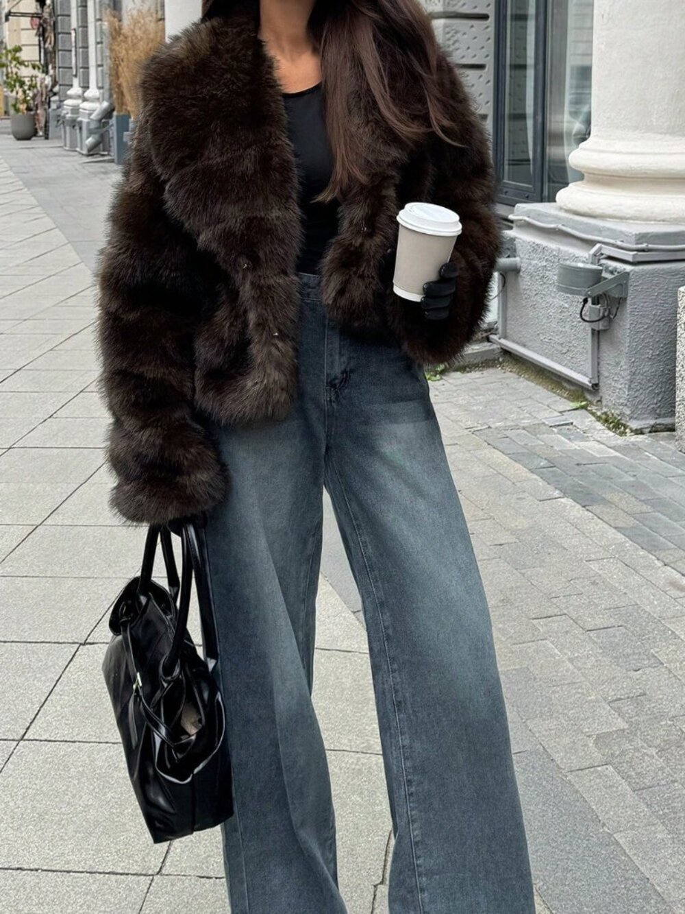 Mocha Brown Casual Women's Faux Fox Fur Coat - Picture 5 of 8
